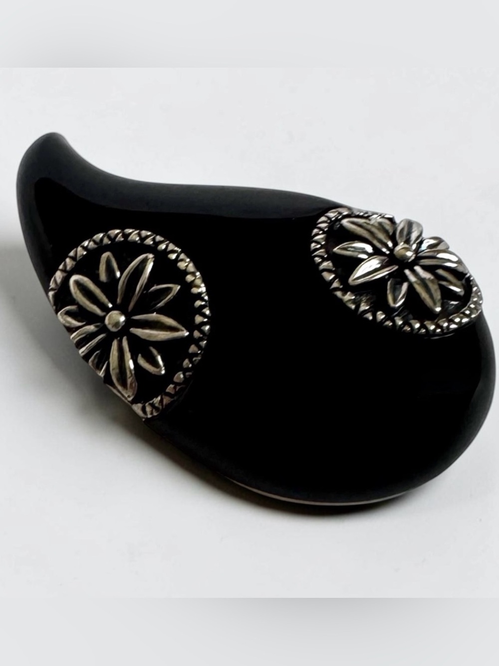 Whitney Kelly WK 925 Sterling Silver Black Enamel Floral Paisley Pendant